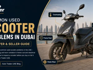 Used scooter parked in Dubai street showing typical wear from heat and city riding