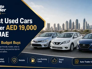 Budget used cars under AED 19,000 parked in a UAE city street
