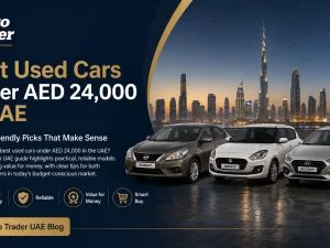 Best used cars under AED 24,000 parked in a UAE urban setting