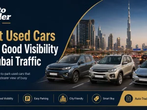Used compact SUV with good visibility driving in Dubai traffic