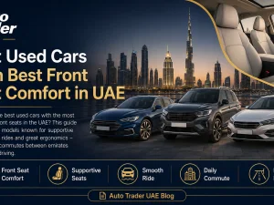 Used luxury sedan interior with comfortable front seats in UAE