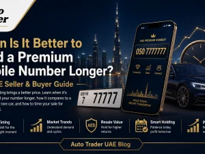 Premium UAE mobile number concept alongside luxury car keys on a table