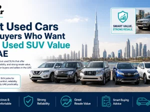 Used SUVs parked in a row at a dealership in the UAE