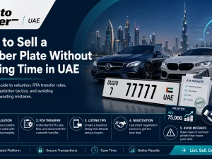 VIP UAE number plate on a luxury car parked outside in Dubai