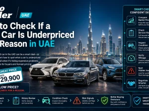 Buyer inspecting a used car in the UAE to understand why its price is lower than market value