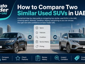 Two similar used SUVs parked side by side for comparison in the UAE