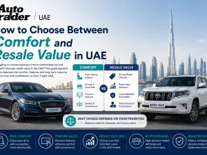 Driver choosing between a comfortable car interior and high resale value in the UAE