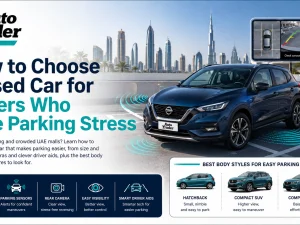 Compact used car parking easily in a tight UAE car park