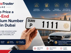 Premium Dubai number plate on a luxury car parked in the UAE
