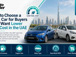 Used fuel-efficient car parked in UAE city street