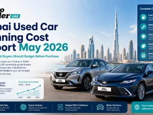 Used cars driving in Dubai showing typical running cost considerations