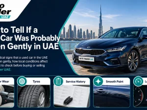 Buyer inspecting a gently used car in the UAE under the bonnet