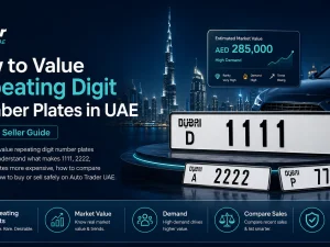 Repeating digit UAE number plate on a luxury car
