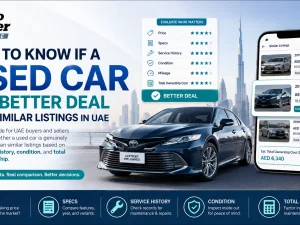 Buyer comparing used car listings on Auto Trader UAE to find the best deal