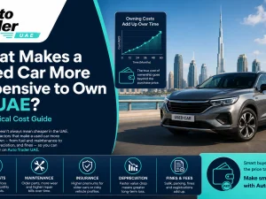 Used cars parked in UAE showing different body types and ages
