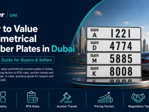 Symmetrical Dubai number plate on a luxury car parked in the UAE