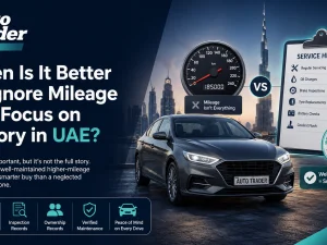 Used car buyer in UAE reviewing service history and mileage before purchase