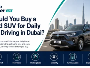 Used SUV driving in Dubai city traffic