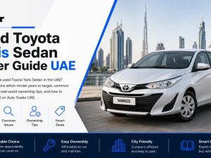 Used Toyota Yaris Sedan parked in UAE city street