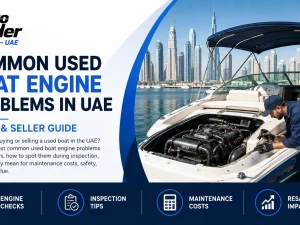 Used boat engine being inspected in a UAE marina
