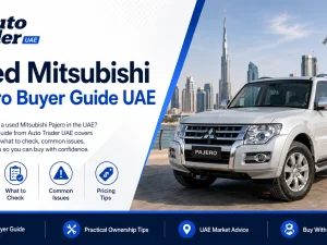 Used Mitsubishi Pajero SUV parked in the UAE desert