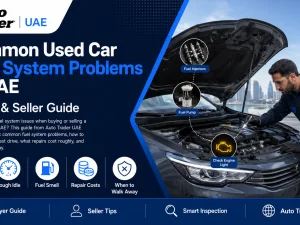 Mechanic inspecting a used car fuel system in the UAE