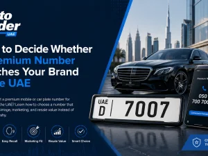 Premium car plate and mobile number on a luxury car in the UAE