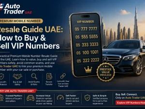 Premium mobile number resale guide UAE concept with smartphone and UAE skyline