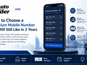 Premium mobile number on smartphone screen next to car key in the UAE