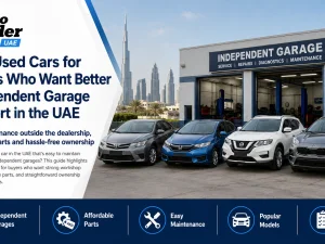 Used cars being serviced at an independent garage in the UAE