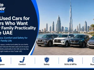 Row of practical used family SUVs parked in the UAE