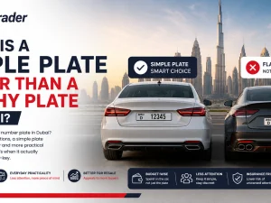 Dubai road with mixed cars showing both simple and flashy number plates