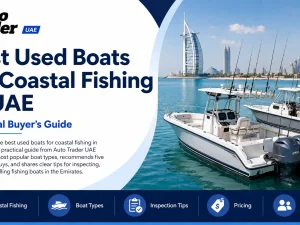 Used center console fishing boat cruising off the UAE coast