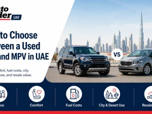Used SUV and MPV parked side by side in UAE residential area
