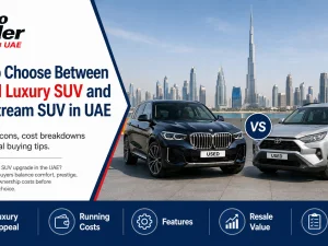 Used luxury SUV and mainstream SUV parked side by side in UAE