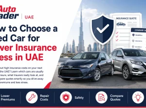 Buyer checking insurance-friendly used car options in UAE showroom
