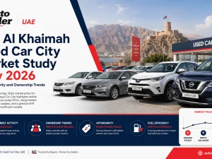 Ras Al Khaimah Used Car City showroom area with rows of pre-owned SUVs and sedans