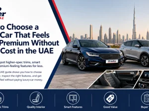 Used mid-size sedan with premium features parked in UAE city street