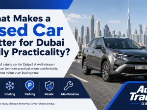 Driver testing air-conditioning in a used car in Dubai