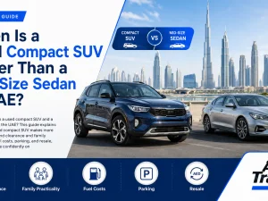 Used compact SUV parked beside a mid-size sedan in UAE street