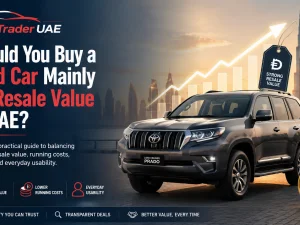 Used cars parked in a UAE dealership, highlighting resale value considerations
