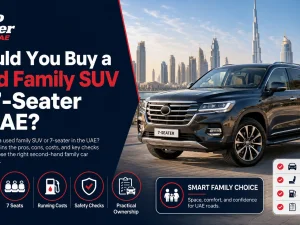 Used family SUV with three rows of seats parked in the UAE