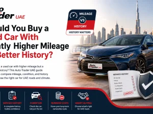Used cars parked in UAE with different mileage readings on dashboards
