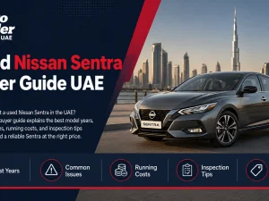 Used Nissan Sentra sedan parked in Dubai UAE street