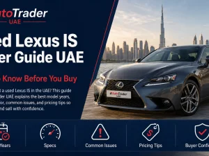 Used Lexus IS sedan parked in Dubai, UAE streets