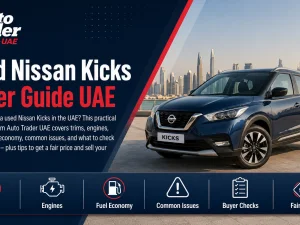 Used Nissan Kicks compact SUV parked in a UAE city street