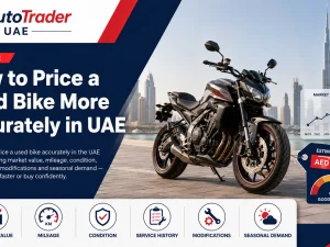 Used sport bike parked outdoors in UAE, illustrating how to price a used bike accurately