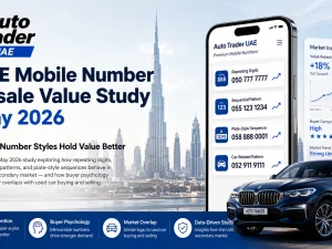 Premium UAE mobile number with luxury car keys on a table, symbolising resale value trends