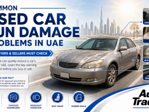 Used car with sun-faded paint and cloudy headlights parked outdoors in UAE