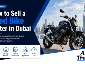 Used motorcycle parked in Dubai ready for sale